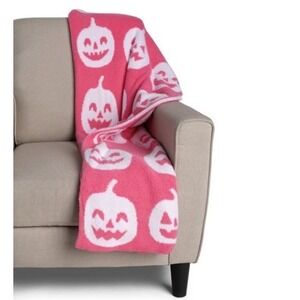 New Novogratz Feather Knit‎ Happy Halloween Pumpkin Throw Blanket 50x70 Pink